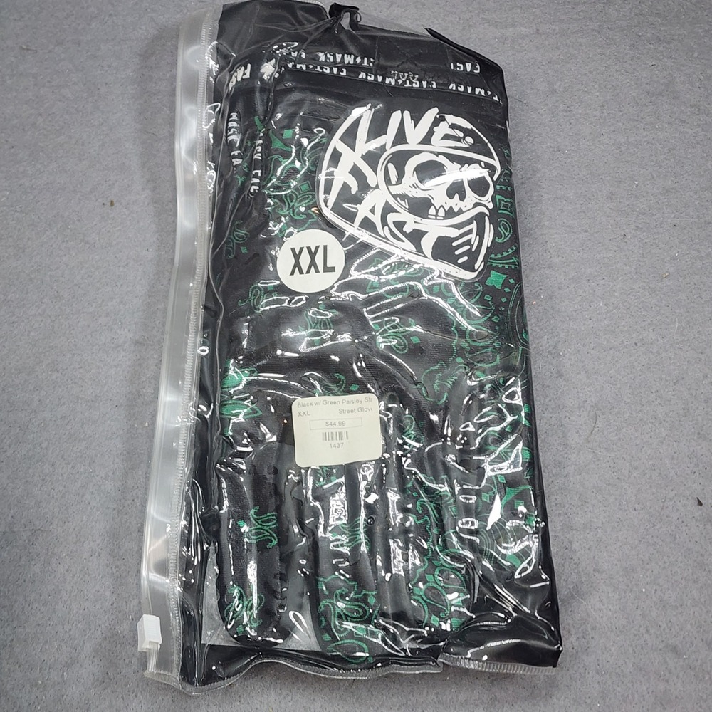 Fast Mask Street Gloves Black Green Paisley Skull Live Fast Mens XXL NEW